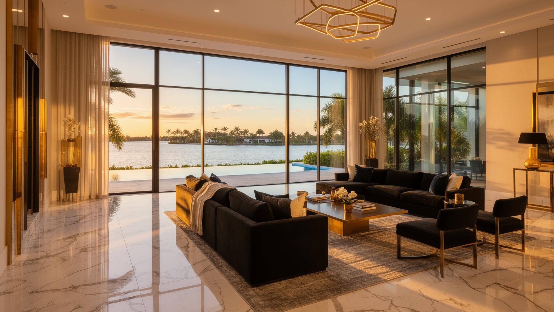 Luxury interior with infinity pool view
